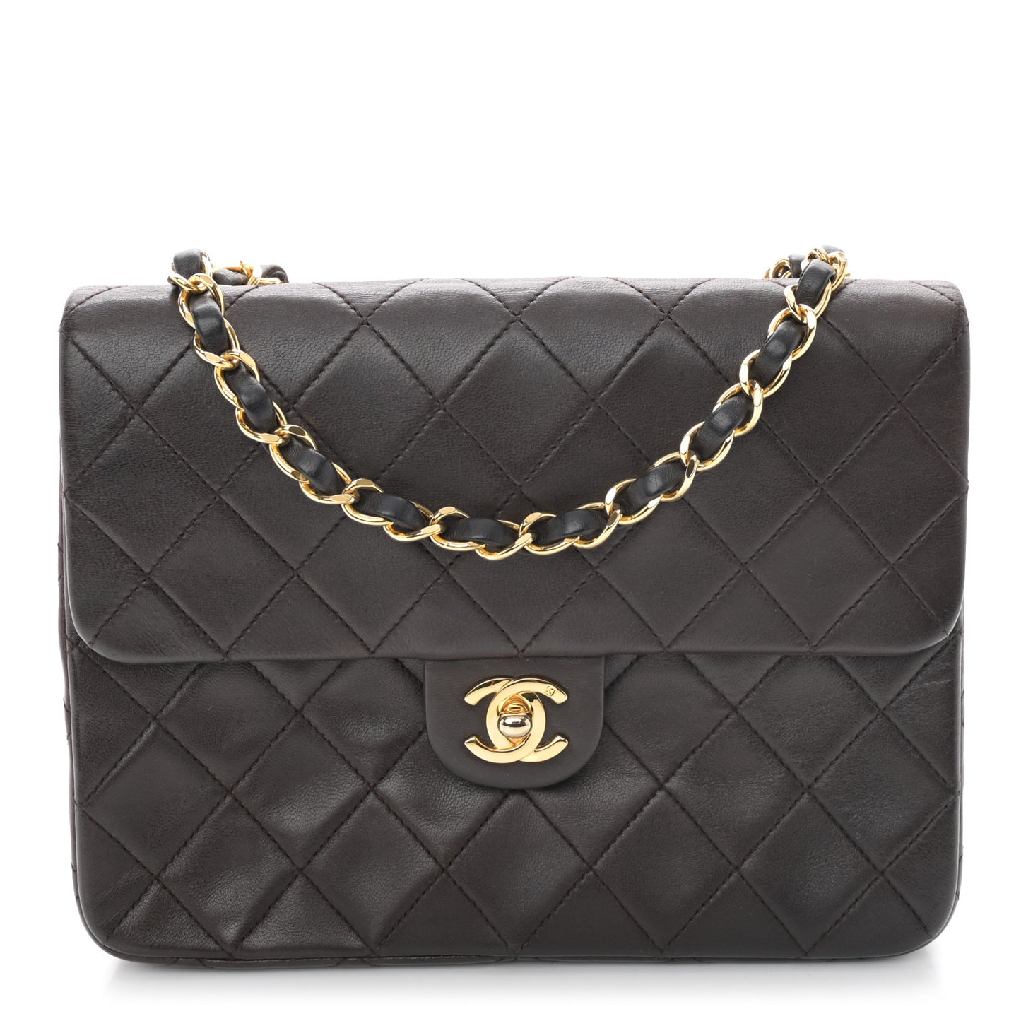Lambskin Quilted Small Single Flap Brown