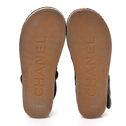 Chanel Cord Lambskin Quilted Logo Sandals 36 Black 5 of 8