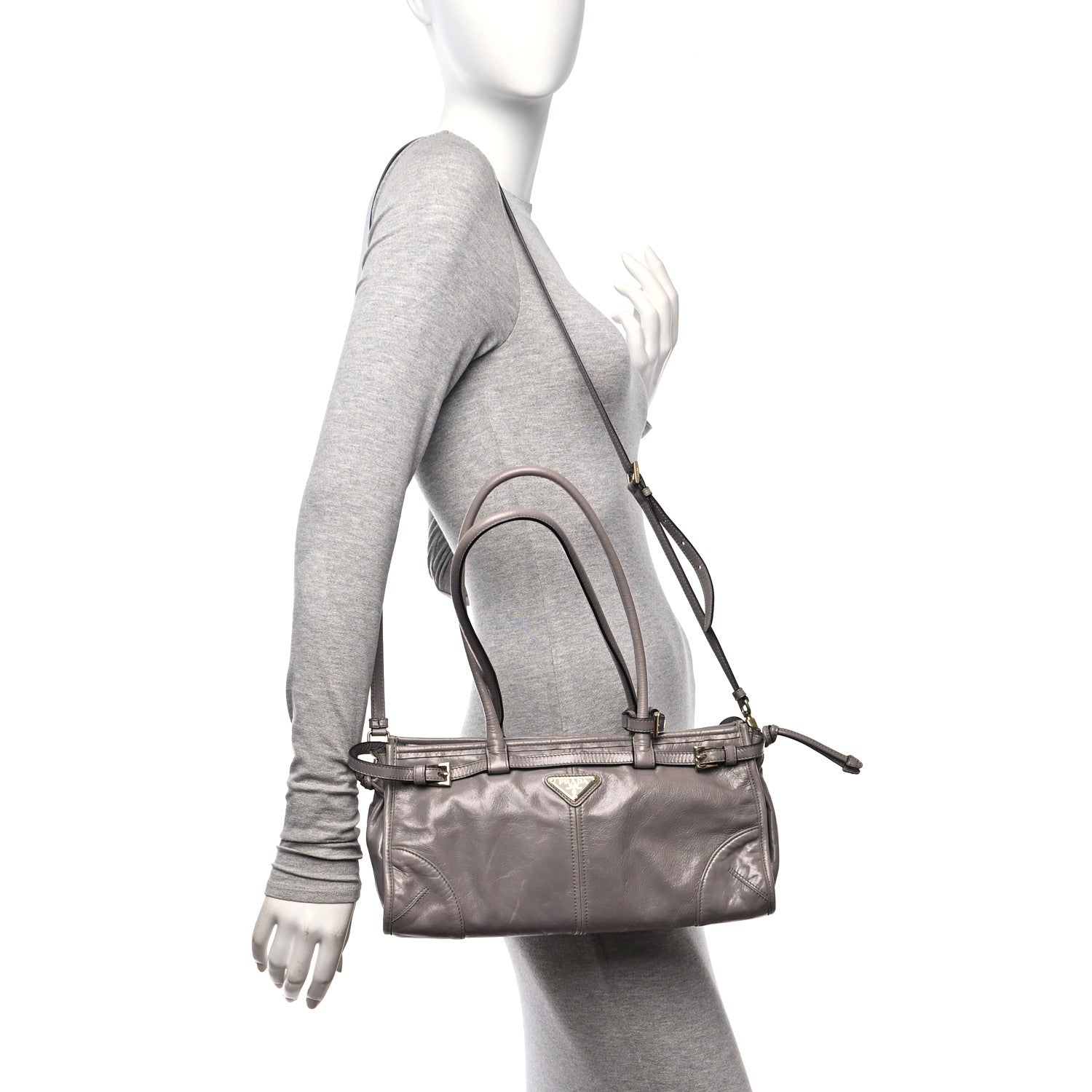 Prada Shiny Nappa Medium Shoulder Bag Pewter 2 of 10