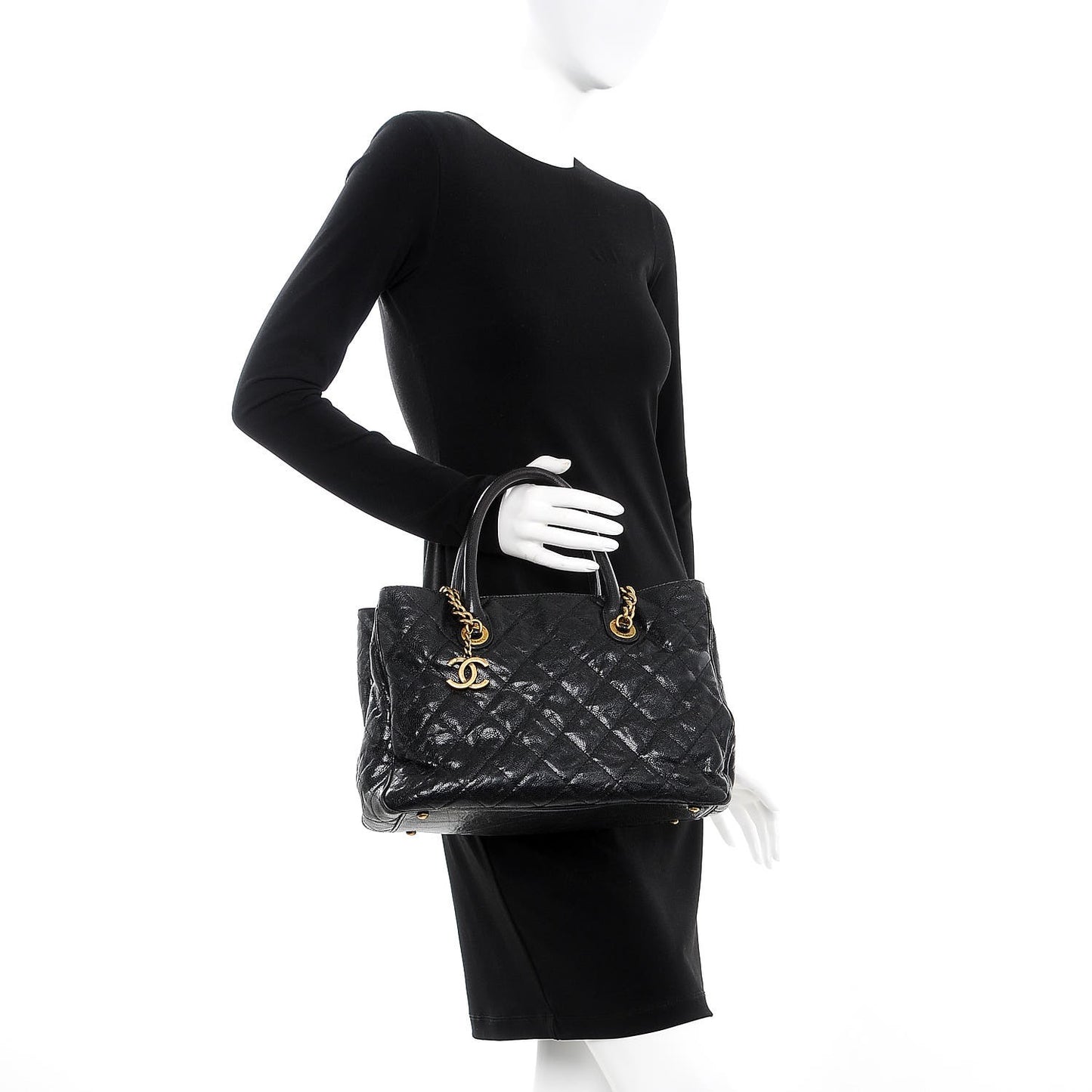 Glazed Caviar Quilted Small Shiva Tote Black