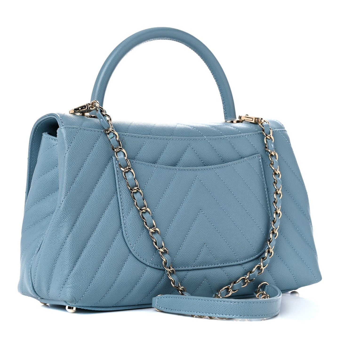 Caviar Chevron Quilted Small Coco Handle Flap Light Blue