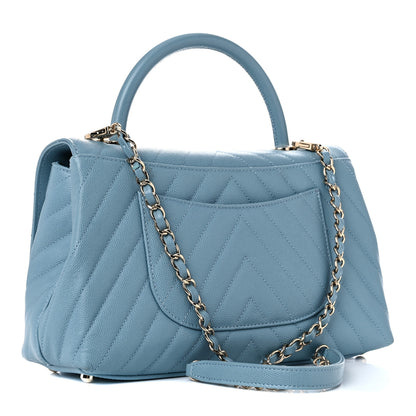 Chanel Caviar Chevron Quilted Small Coco Handle Flap Light Blue 2 of 10