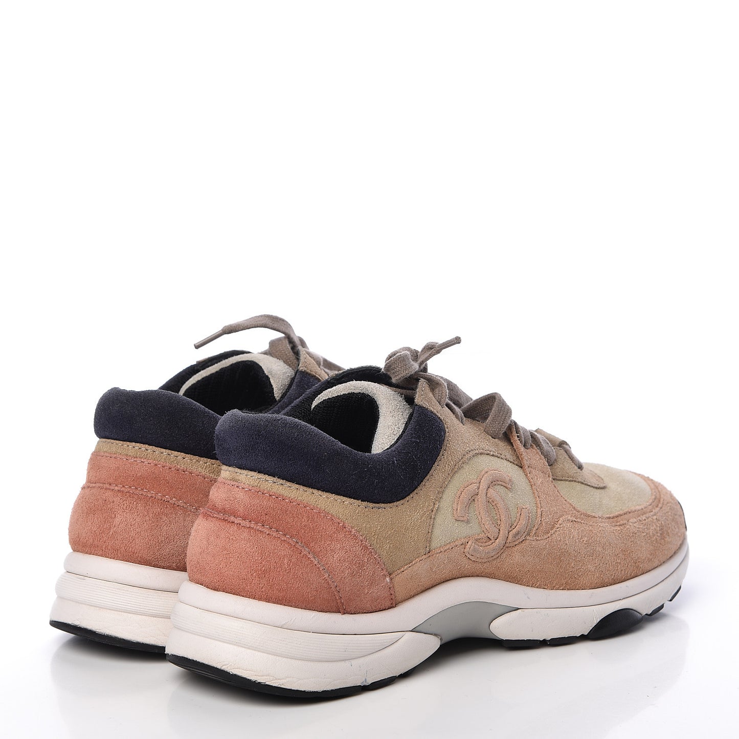 Suede Calfskin Womens CC Sneakers 37 Brown Beige
