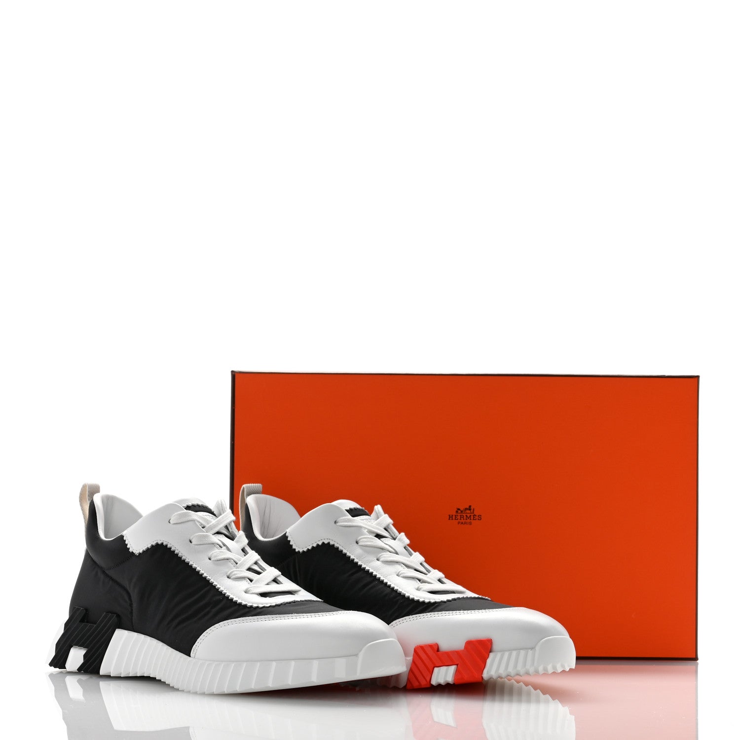 Hermes Ripstop Fabric Calfskin Mens Bouncing Sneakers 43 Black White 9 of 9