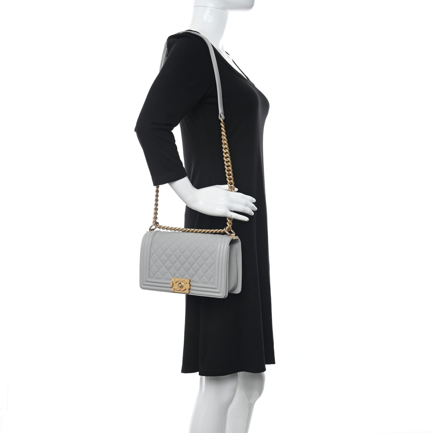 Chanel Caviar Quilted Medium Boy Flap Light Grey 2 of 10