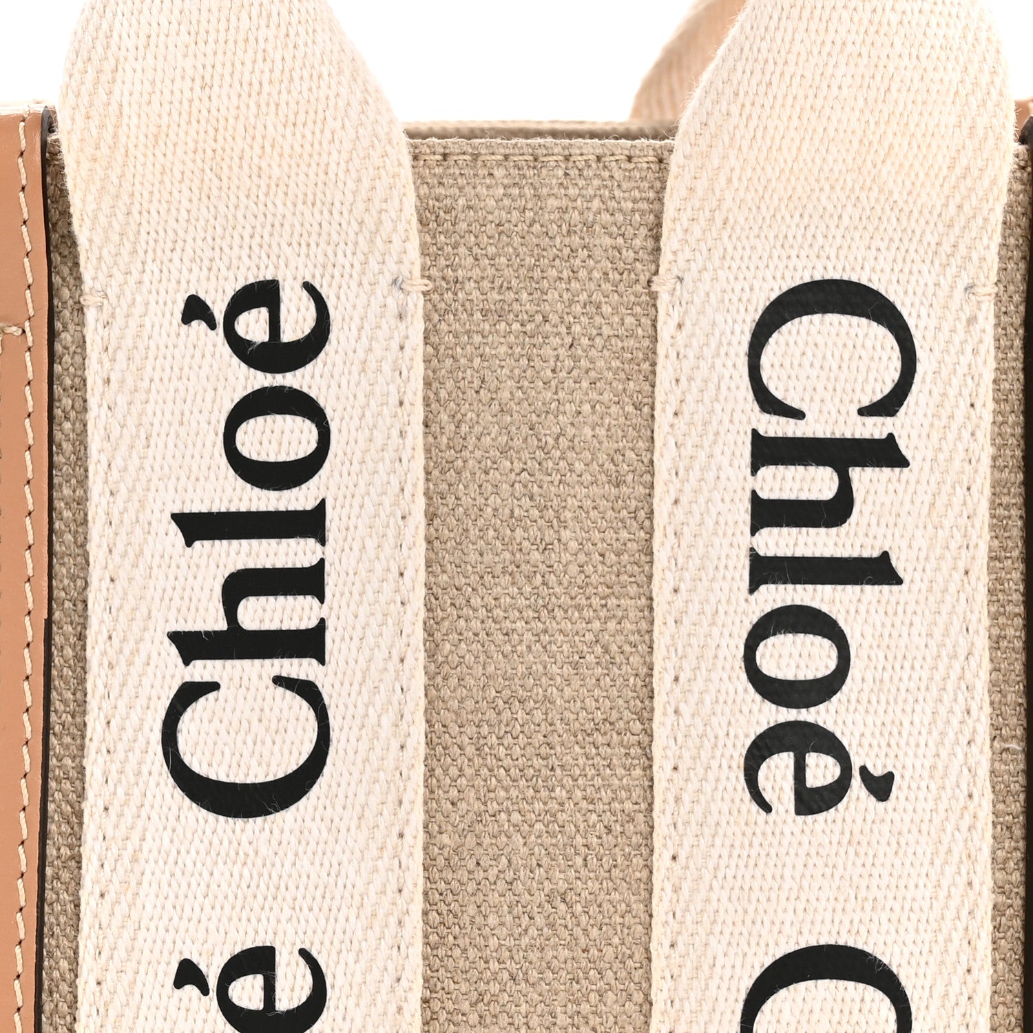Chloe Linen Calfskin Mini Woody Ribbon Tote White Beige 8 of 10