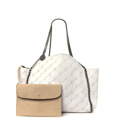 Stella McCartney Eco Alter Nappa Perforated Logo Falabella Reversible Tote Optical White 1 of 10
