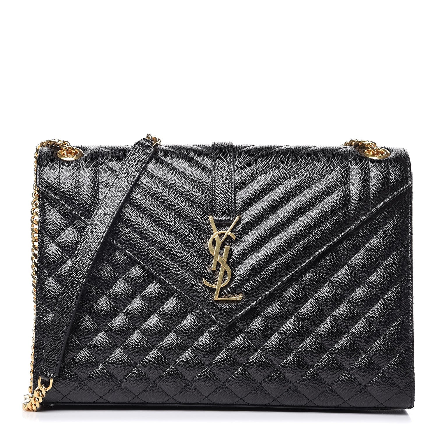 Saint Laurent Grain De Poudre Textured Mixed Matelasse Large Triquilt Monogram Satchel Black 1 of 7
