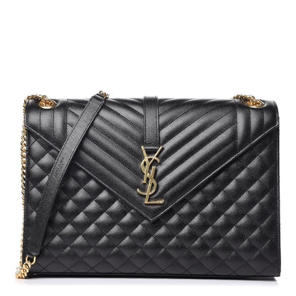 Saint Laurent Grain De Poudre Textured Mixed Matelasse Large Triquilt Monogram Satchel Black 1 of 7