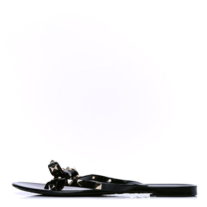 Valentino Garavani PVC Jelly Rockstud Bow Thong Sandals 39 Black 1 of 4