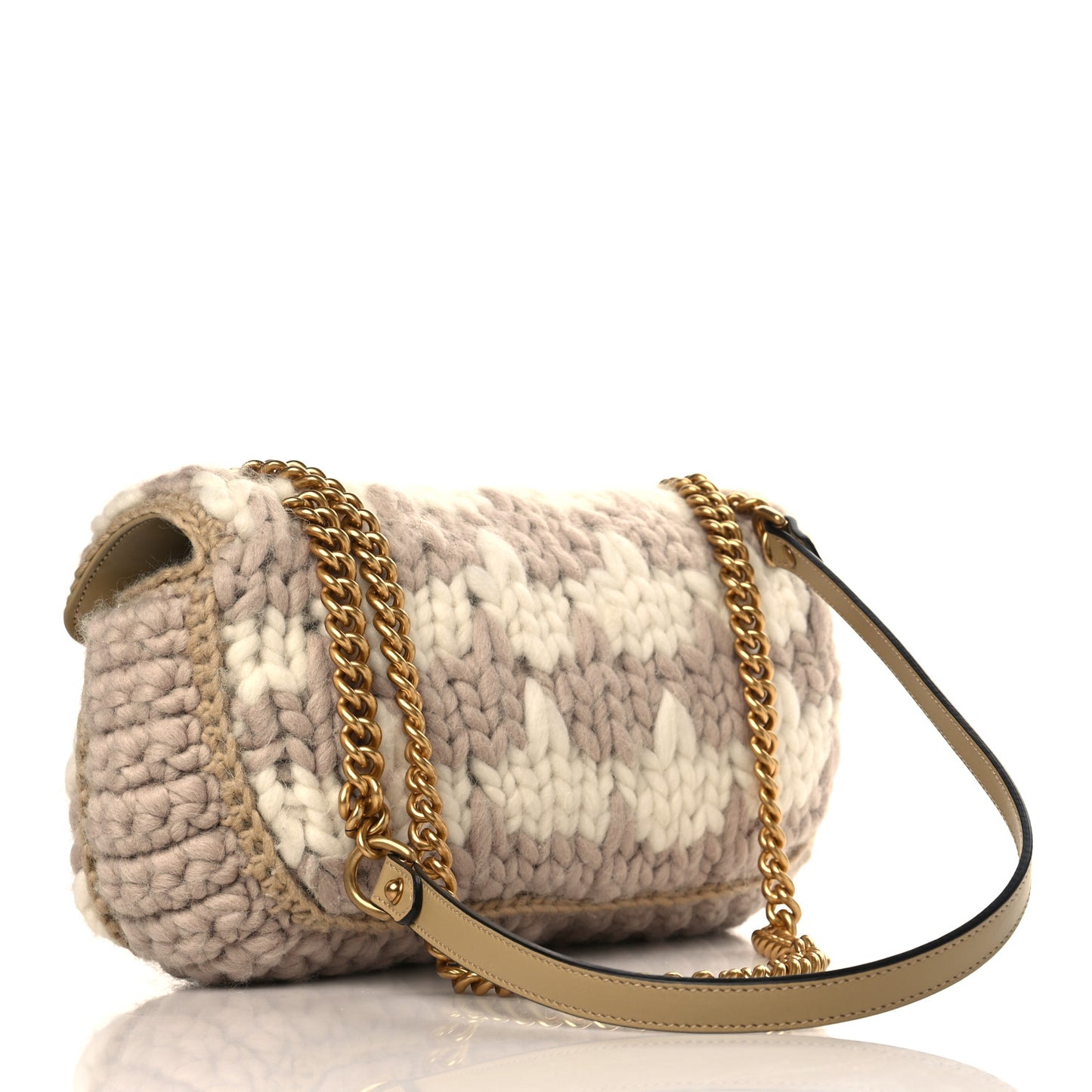 Wool Houndstooth Woven Small GG Marmont Shoulder Bag Beige White Sand