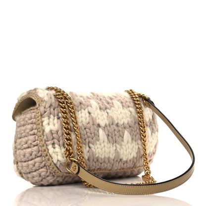 Gucci Wool Houndstooth Woven Small GG Marmont Shoulder Bag Beige White Sand 3 of 9