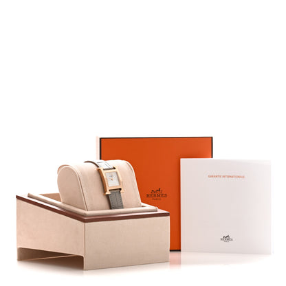 Hermes Stainless Steel Alligator Mother of Pearl 21mm Heure H Hour Quartz Watch Gris Perle 5 of 5