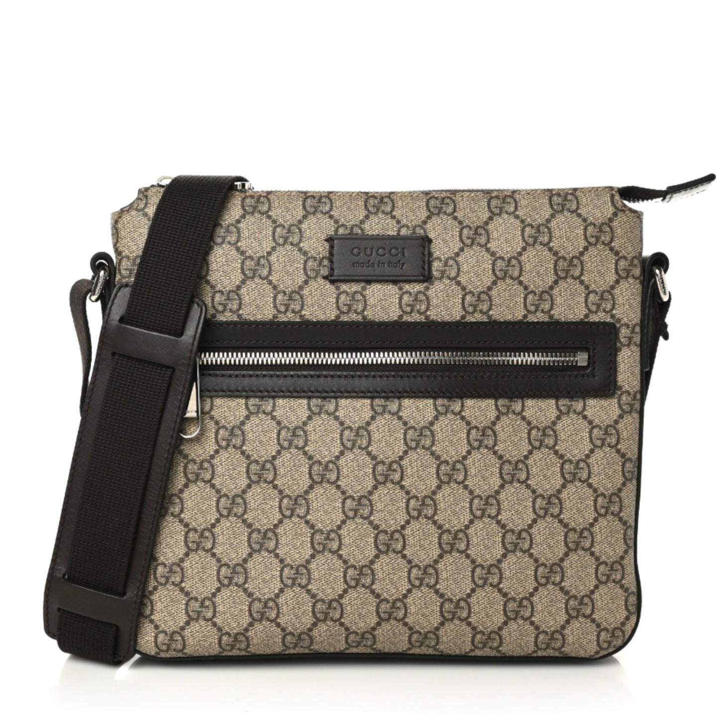 GG Supreme Monogram Selleria Calfskin Small Flat Messenger Bag Beige Ebony Cocoa Marrone Scuro
