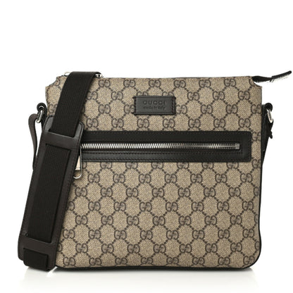 Gucci GG Supreme Monogram Selleria Calfskin Small Flat Messenger Bag Beige Ebony Cocoa Marrone Scuro 1 of 9