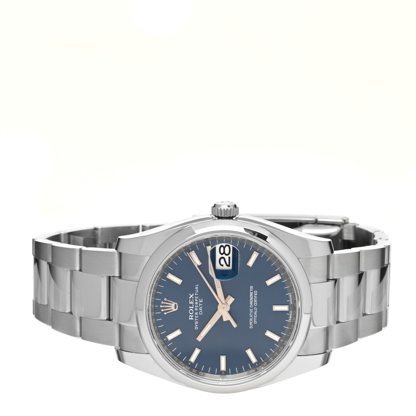 Stainless Steel 34mm Oyster Perpertual Date Watch Blue 115200