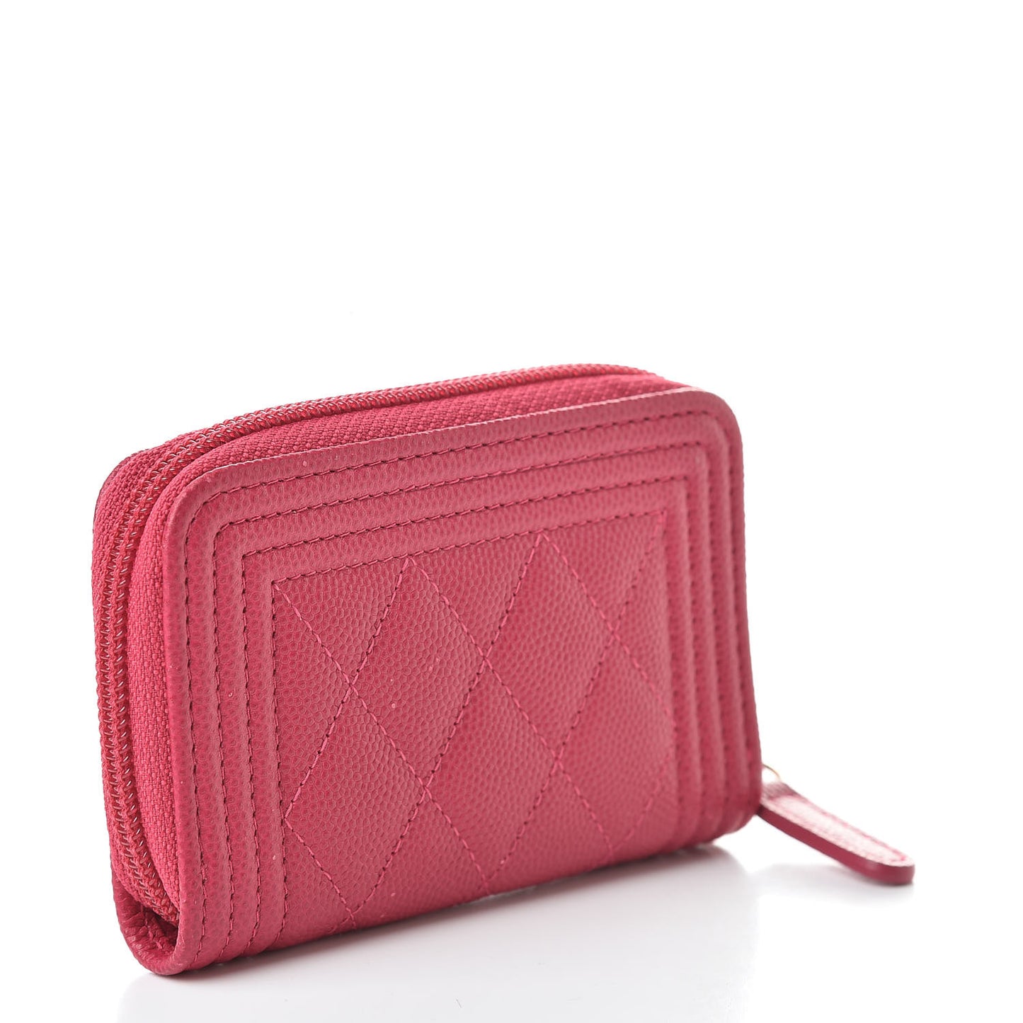 Caviar Quilted Boy Zip Around Coin Purse Wallet Fuchsia