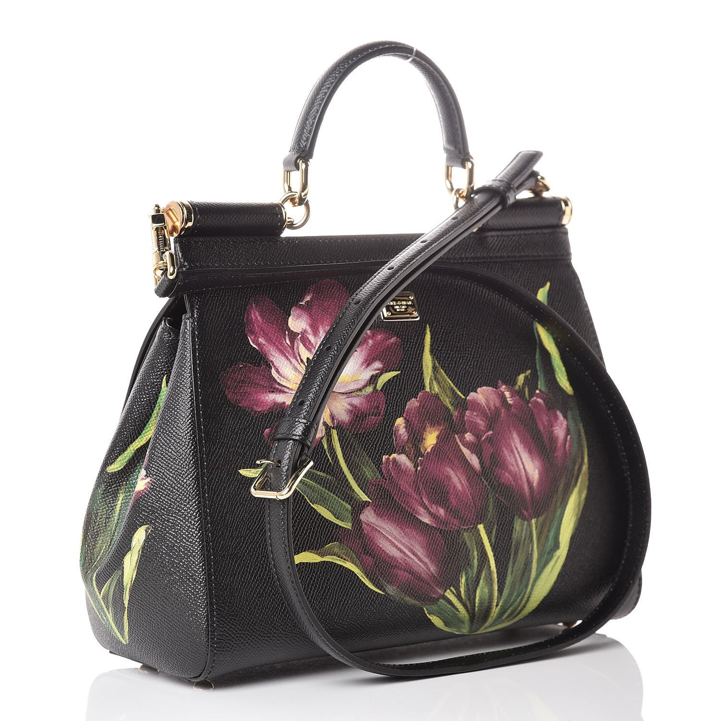 Dauphine Tulip Print Medium Miss Sicily Satchel Black