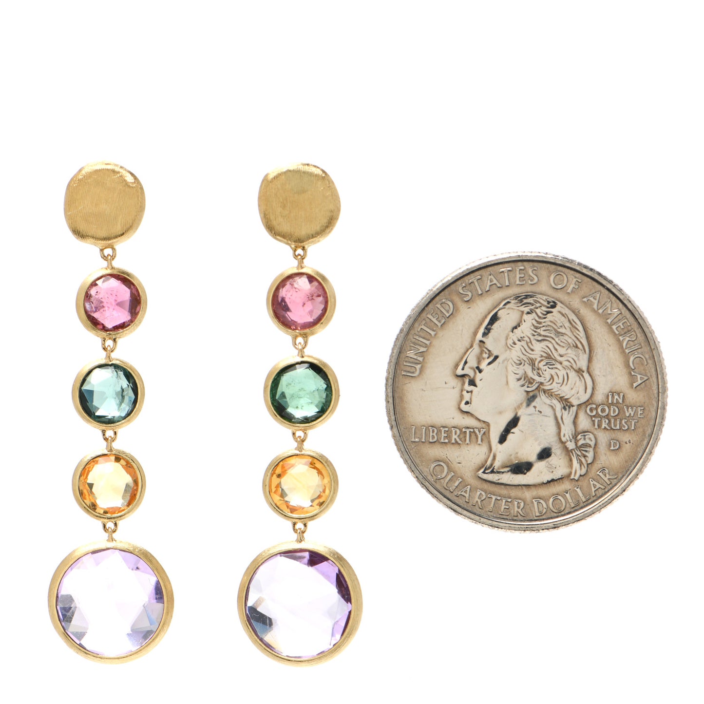18K Yellow Gold Multi Gemstone Jaipur Color Drop Earrings