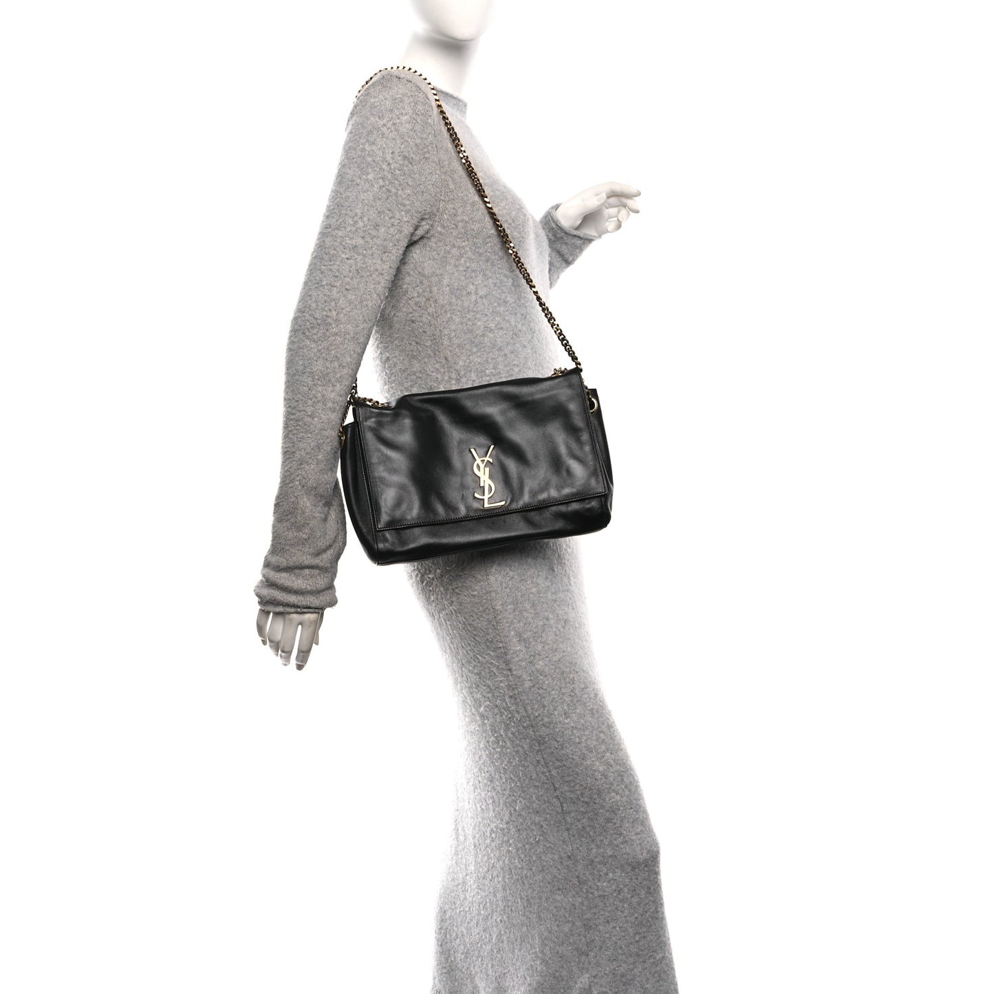 Smooth Calfskin Suede Medium Reversible Monogram Kate Satchel Black