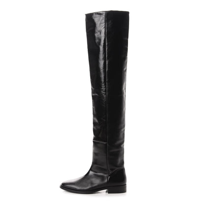 Saint Laurent Calfskin Thigh High Boots 35 Black 1 of 7