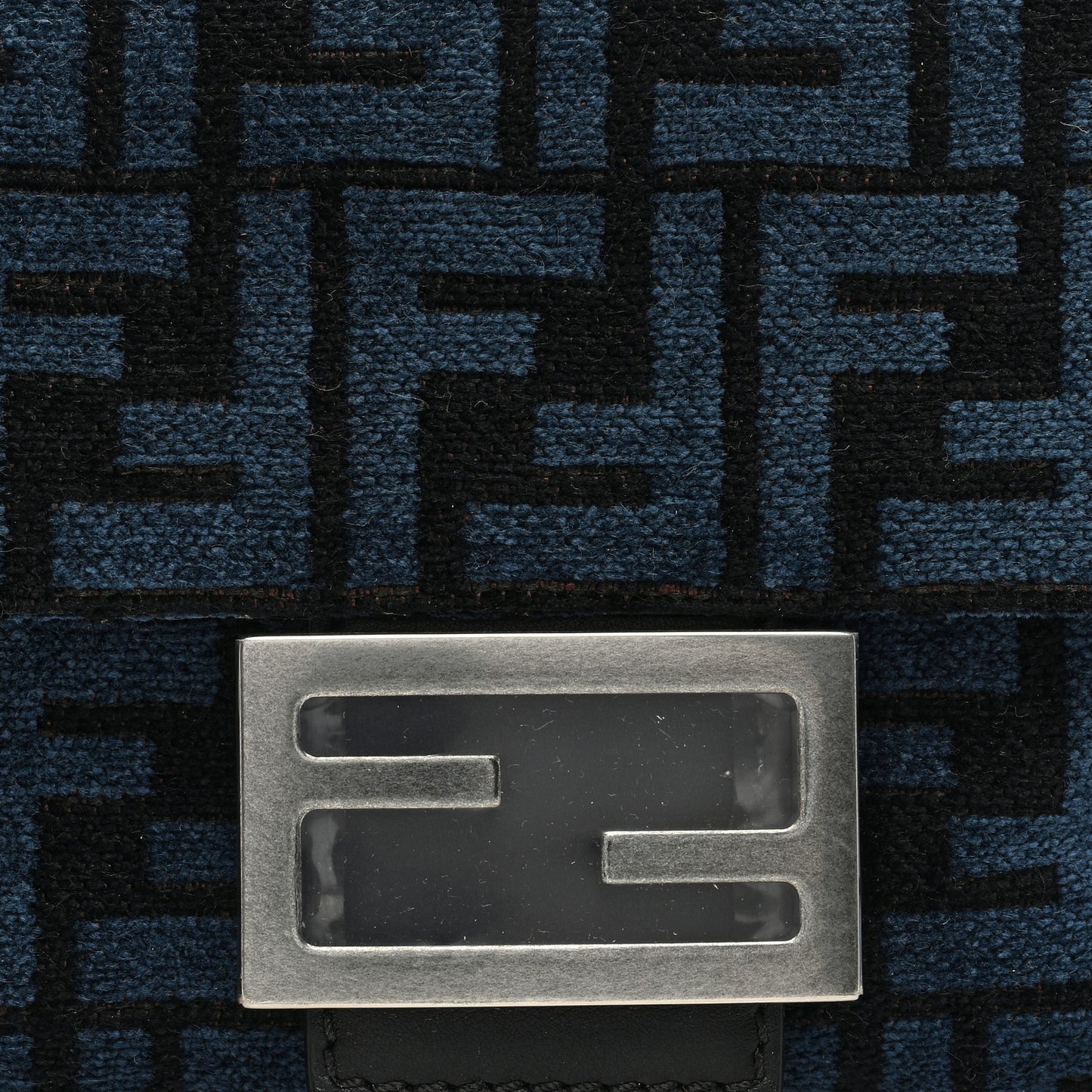 Chenille Vitello Seta FF Midi Chain Baguette Blue Black