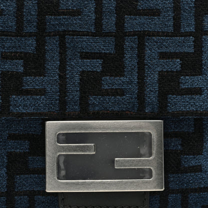 Fendi Chenille Vitello Seta FF Midi Chain Baguette Blue Black 7 of 9