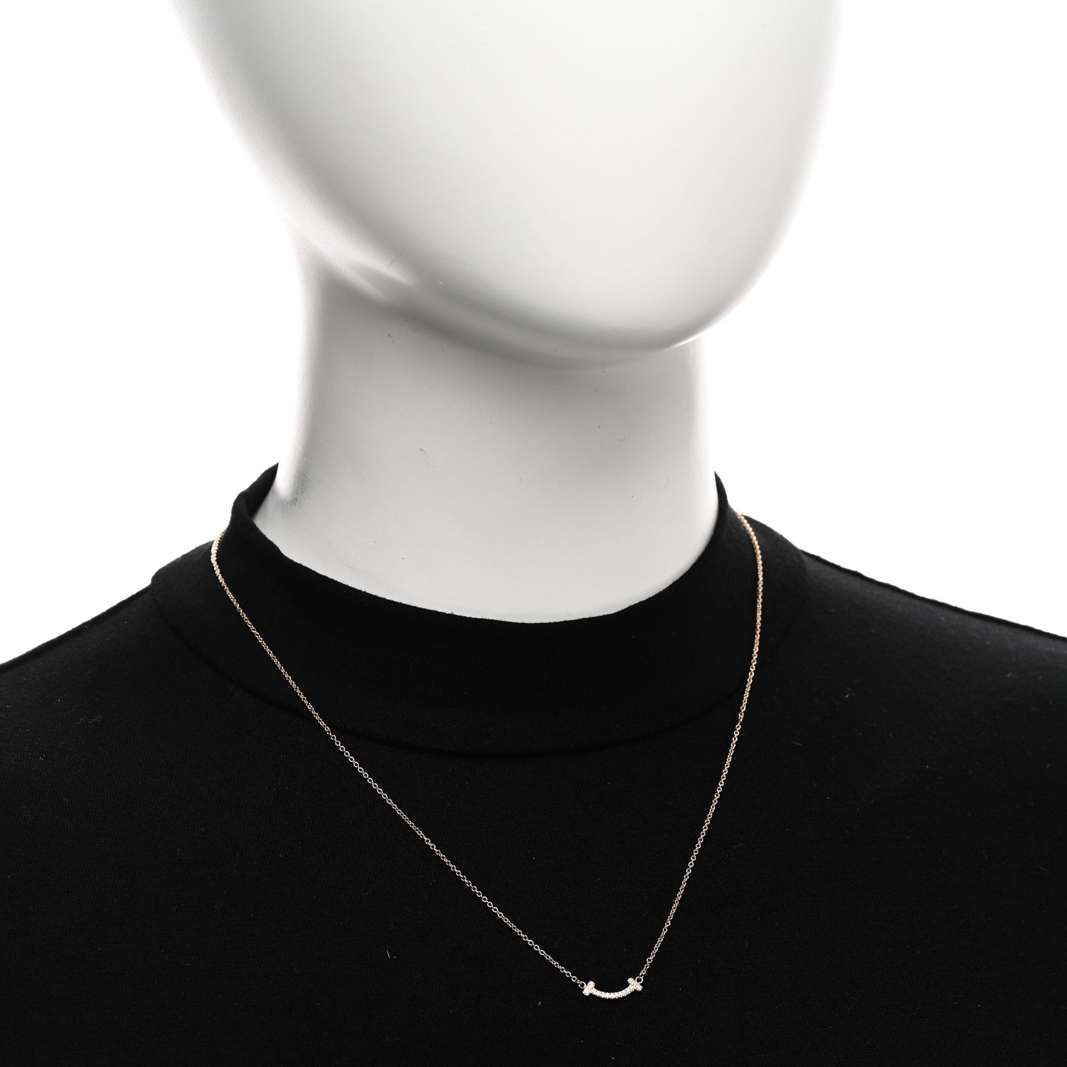 Tiffany 18K Rose Gold Diamond Mini T Smile Pendant Necklace 2 of 4