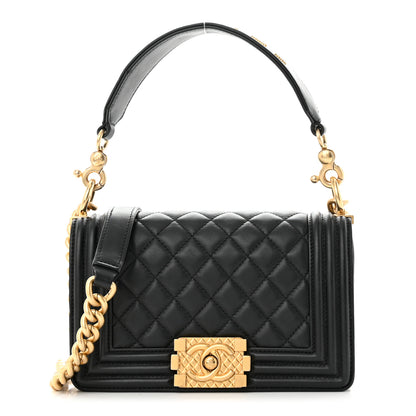 Chanel Calfskin Small Boy Logo Top Handle Flap Black 1 of 12