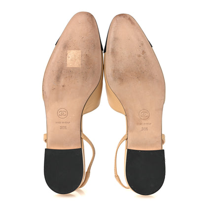Chanel Goatskin Grosgrain Cap Toe CC Slingback Sandals 38.5 Beige Black 7 of 11