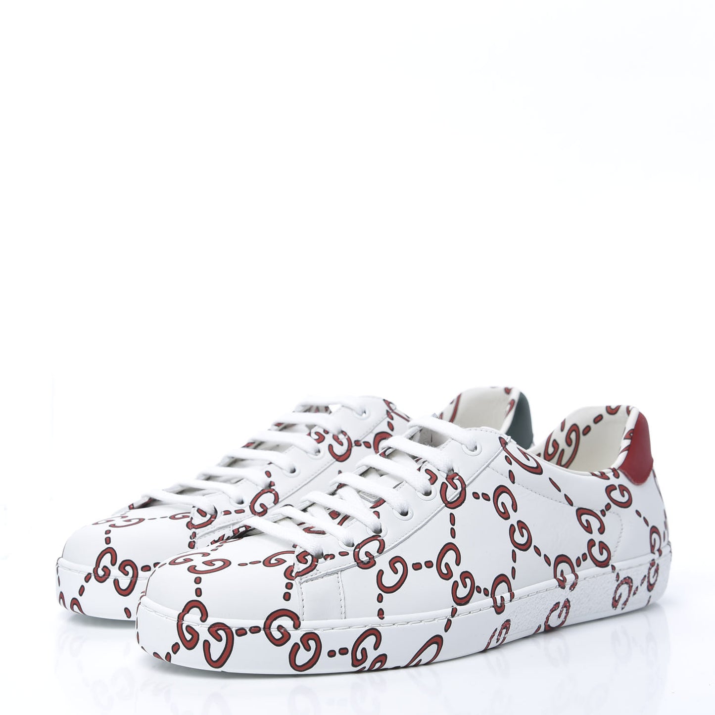 Calfskin GucciGhost Print Mens Ace Sneakers 9 White Hibiscus Red
