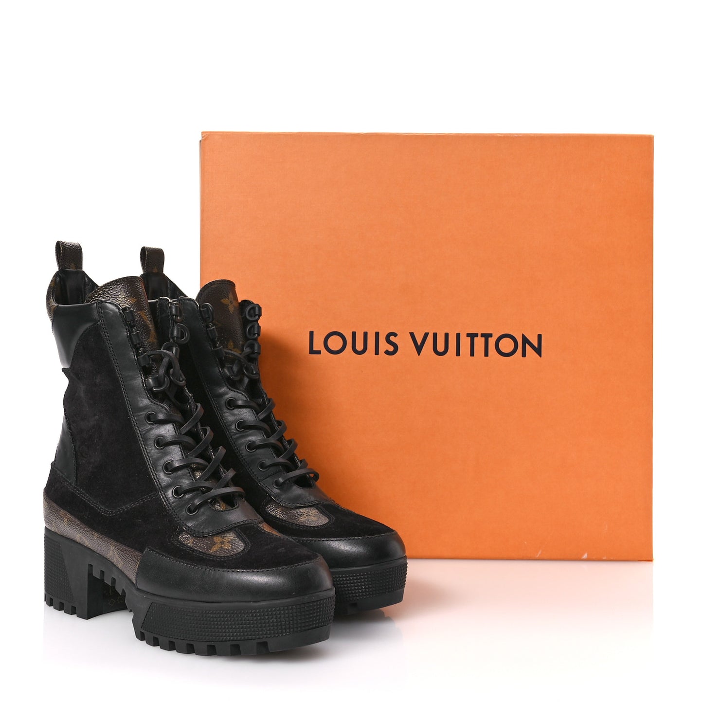 Suede Calfskin Monogram Laureate Platform Desert Boots 39.5 Black