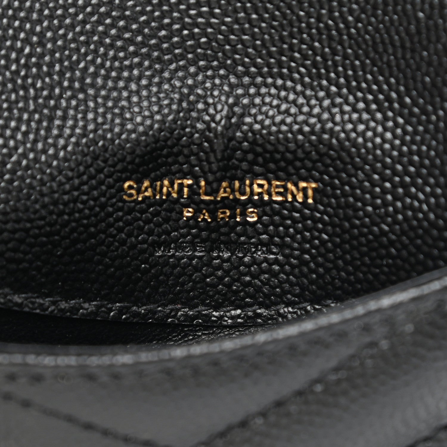 Saint Laurent Grain De Poudre Matelasse Chevron Monogram Compact Wallet Black 7 of 9