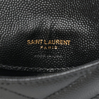 Saint Laurent Grain De Poudre Matelasse Chevron Monogram Compact Wallet Black 7 of 9