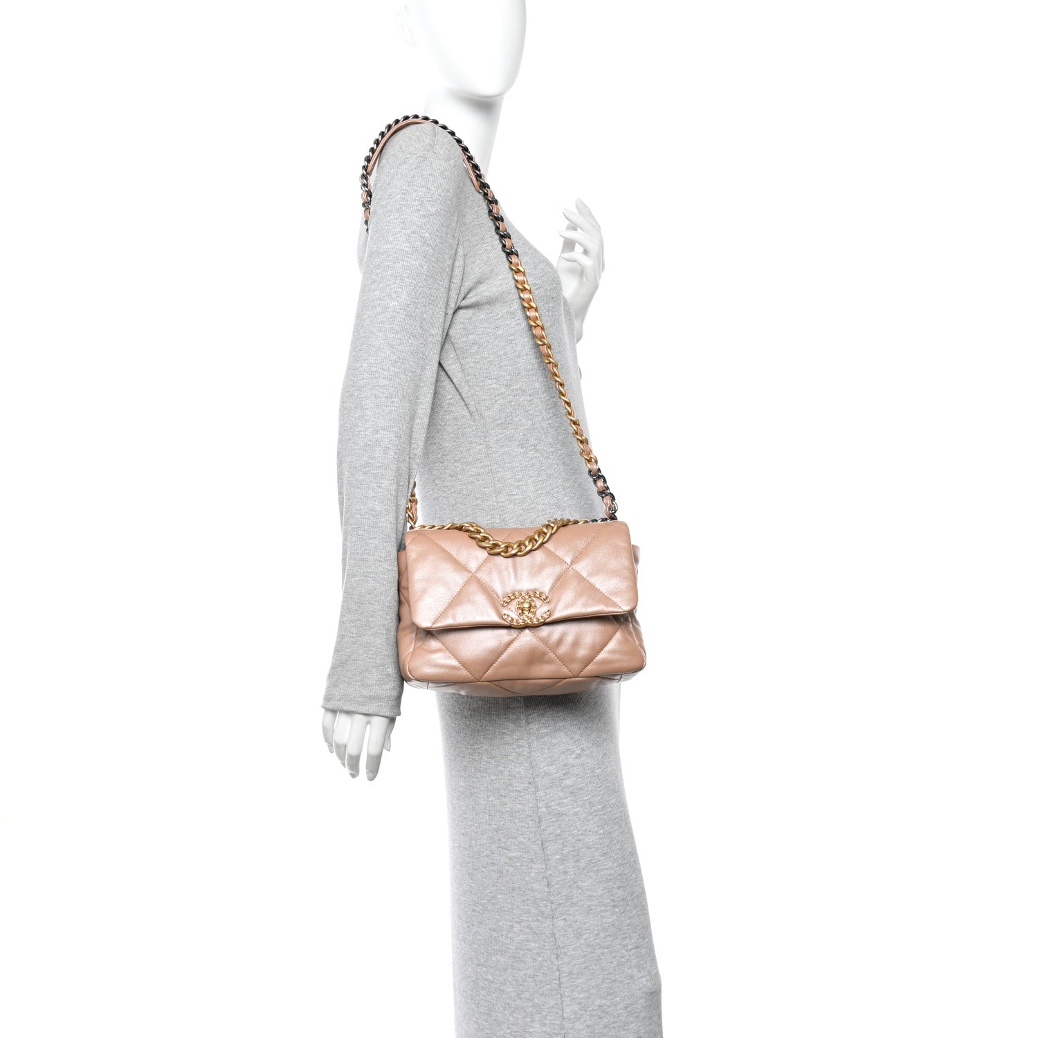 Chanel Shiny Lambskin Quilted Medium Chanel 19 Flap Beige 2 of 10