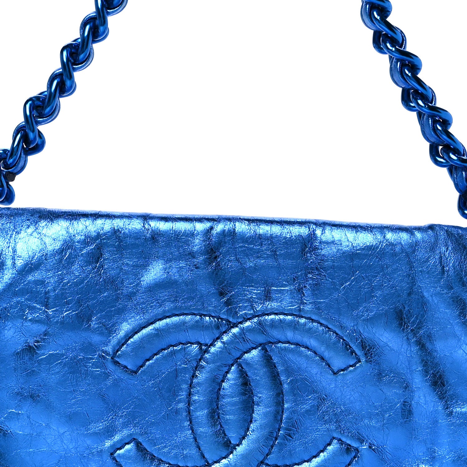 Chanel Metallic Cracked Calfskin Modern Chain Flap Bag Blue 8 of 11