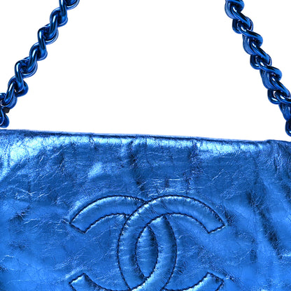Chanel Metallic Cracked Calfskin Modern Chain Flap Bag Blue 8 of 11