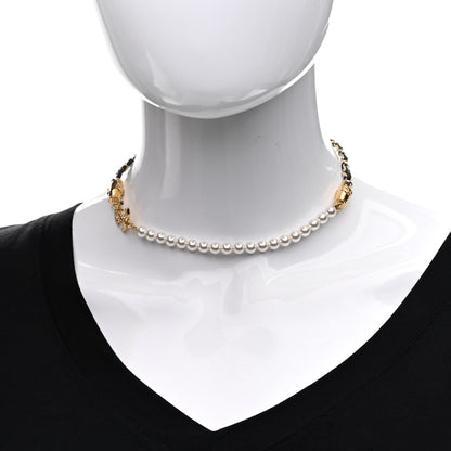 Chanel Pearl Crystal Lambskin CC Necklace Gold Black 2 of 6