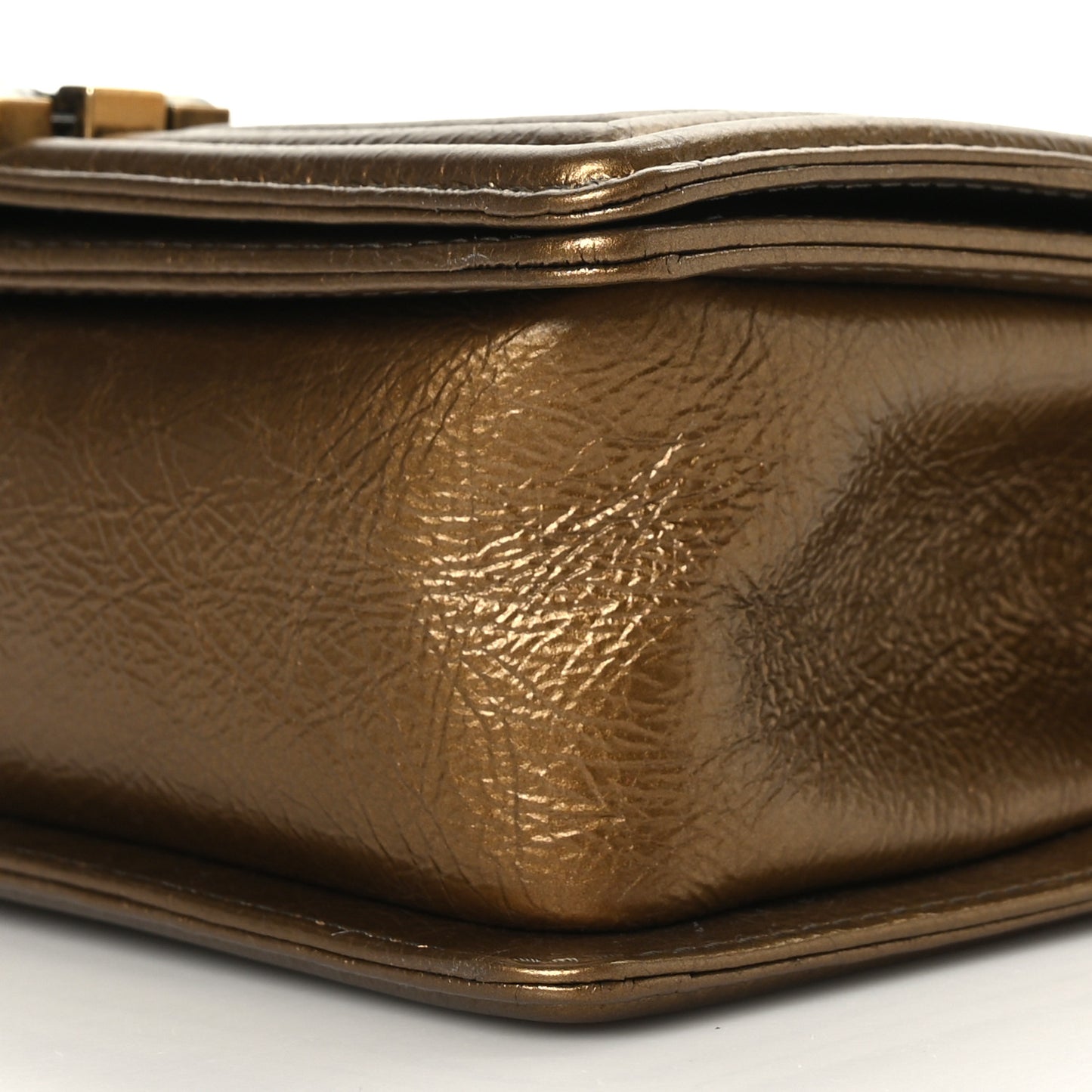 Metallic Crumpled Calfskin Quilted Medium Boy Flap Bronze