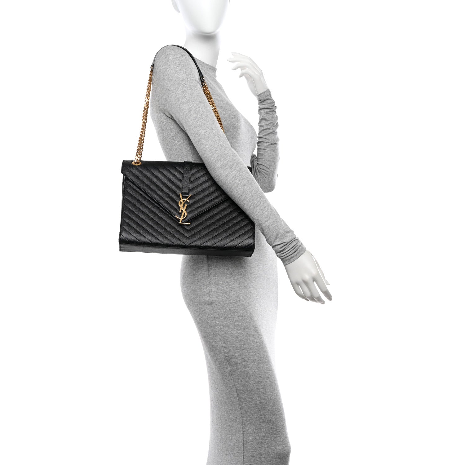 Saint Laurent Smooth Calfskin Matelasse Chevron Large Monogram Satchel Black 2 of 10