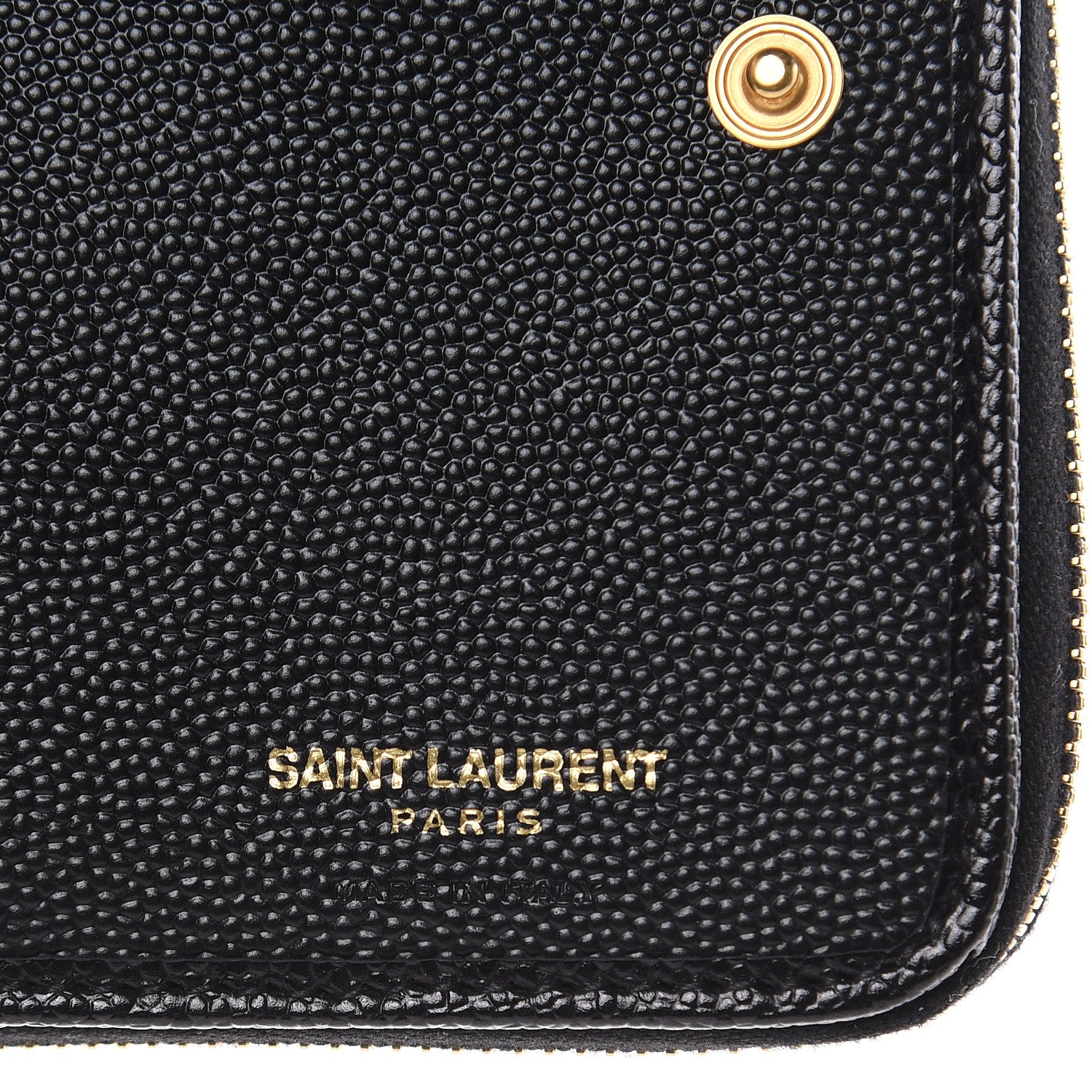 Saint Laurent Grain De Poudre Matelasse Chevron Monogram Compact Zip Around Wallet Black 6 of 6