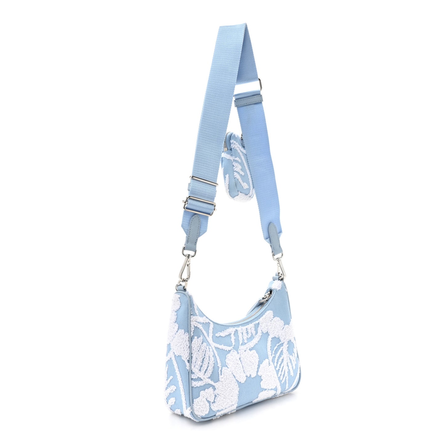 Nylon Drill Logo Embroidered Re-Edition 2005 Shoulder Bag Celeste White