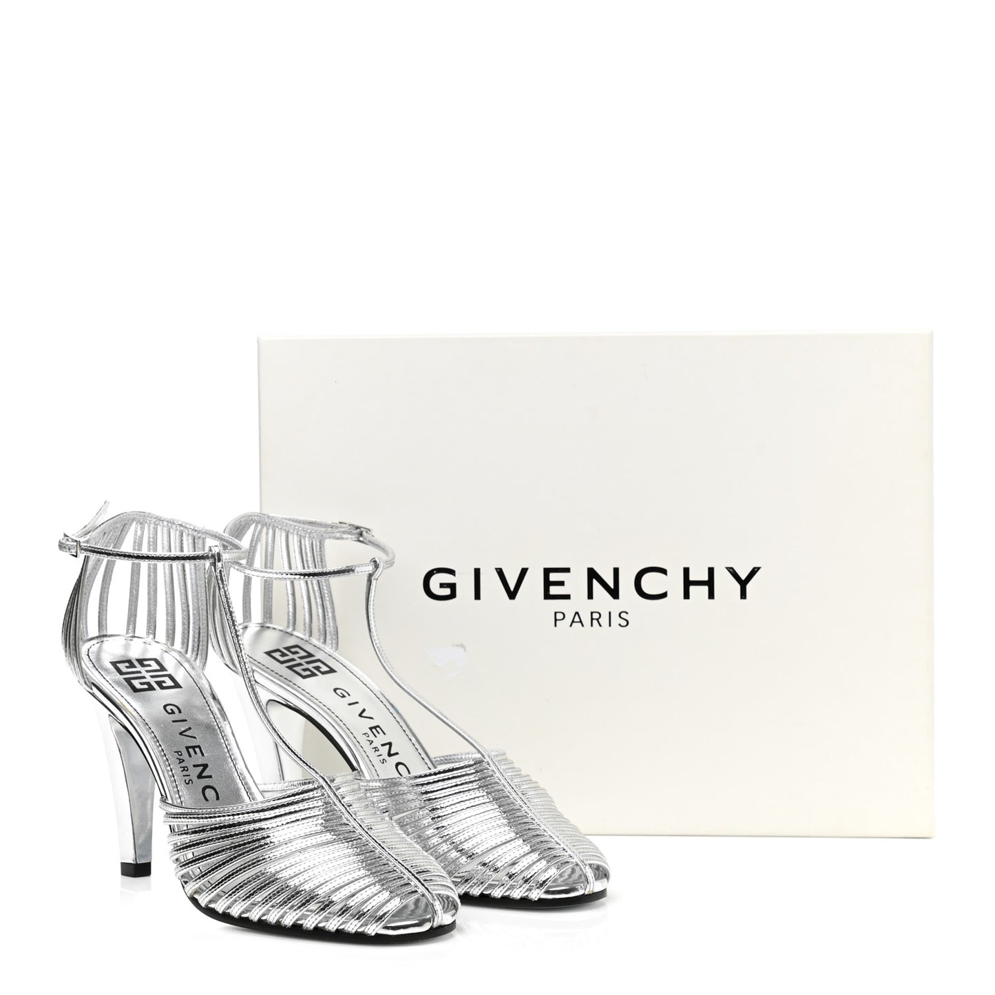 Metallic Calfskin Look Book Cage Sandals 38 Silver