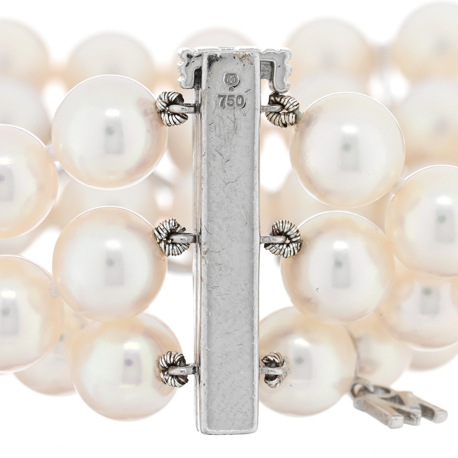 Mikimoto 18K White Gold Diamond Akoya Pearl Flower 3 Strand Bracelet 3 of 3