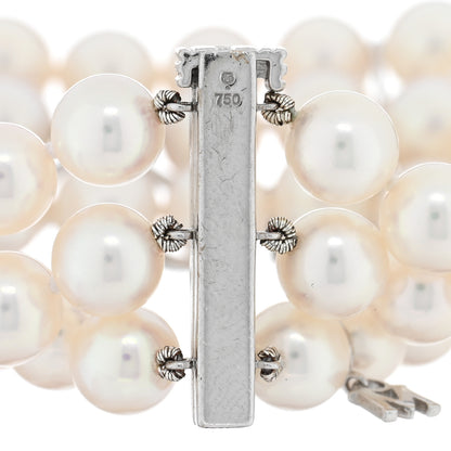 Mikimoto 18K White Gold Diamond Akoya Pearl Flower 3 Strand Bracelet 3 of 3
