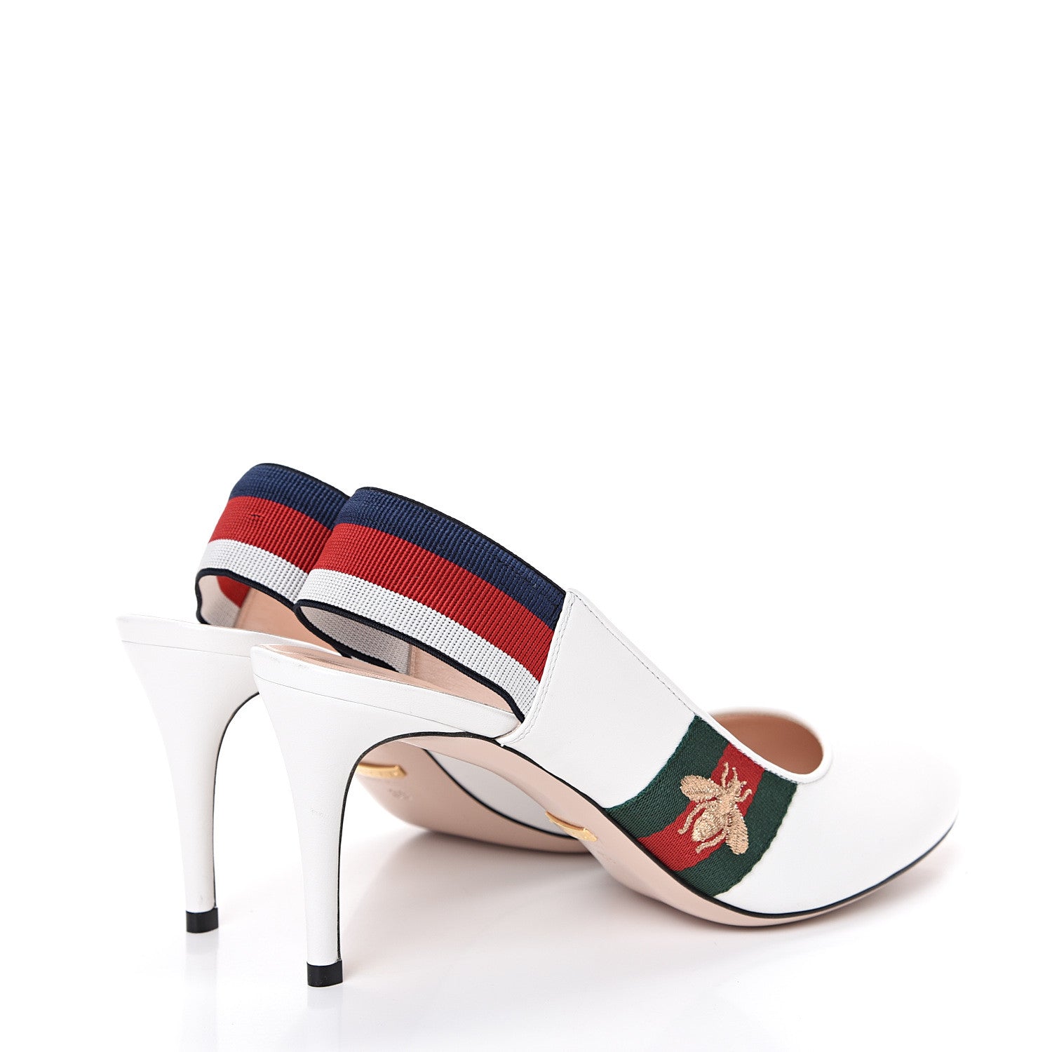 Gucci Malaga Kid Web Sylvie Mid Heel Slingback Pumps 39 White 4 of 11
