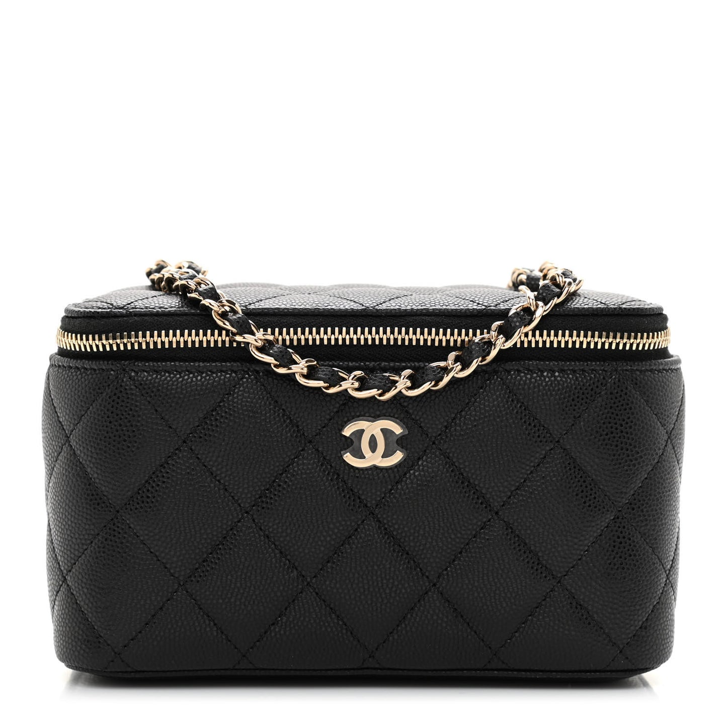 Caviar Quilted Small Vanity Case With Chain Black