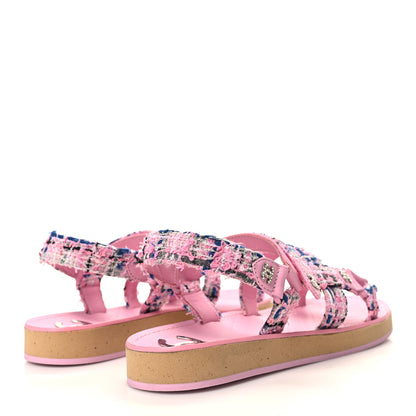 Chanel Tweed Lambskin Crystal CC Sandals 38.5 Pink Multicolor 4 of 8