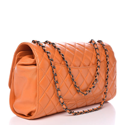 Chanel Lambskin Quilted Jumbo Grocery By Drawstring Shopping Bag Orange 3 of 14