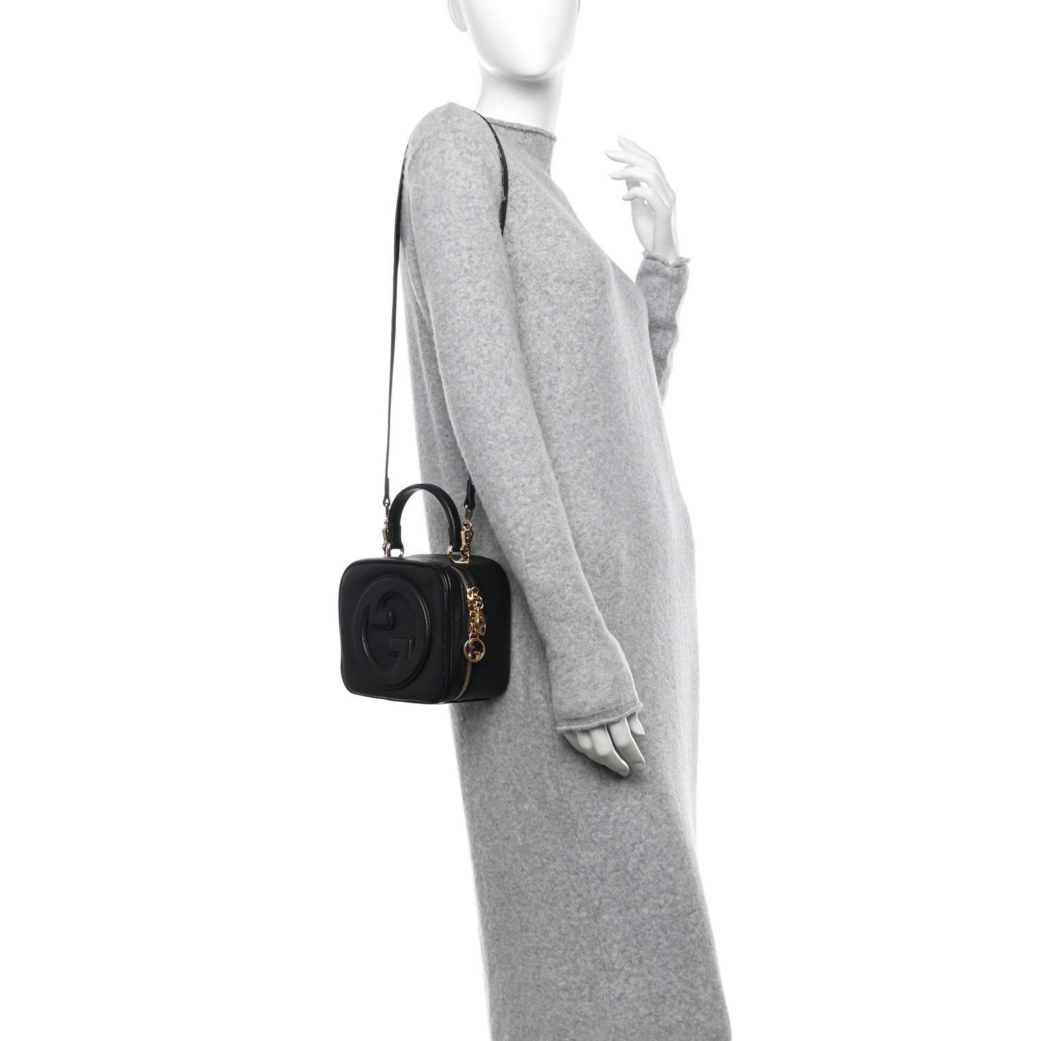 Gucci Sakai Be Green Calfskin Diagonal Stitched Blondie Top Handle Bag Black 2 of 11